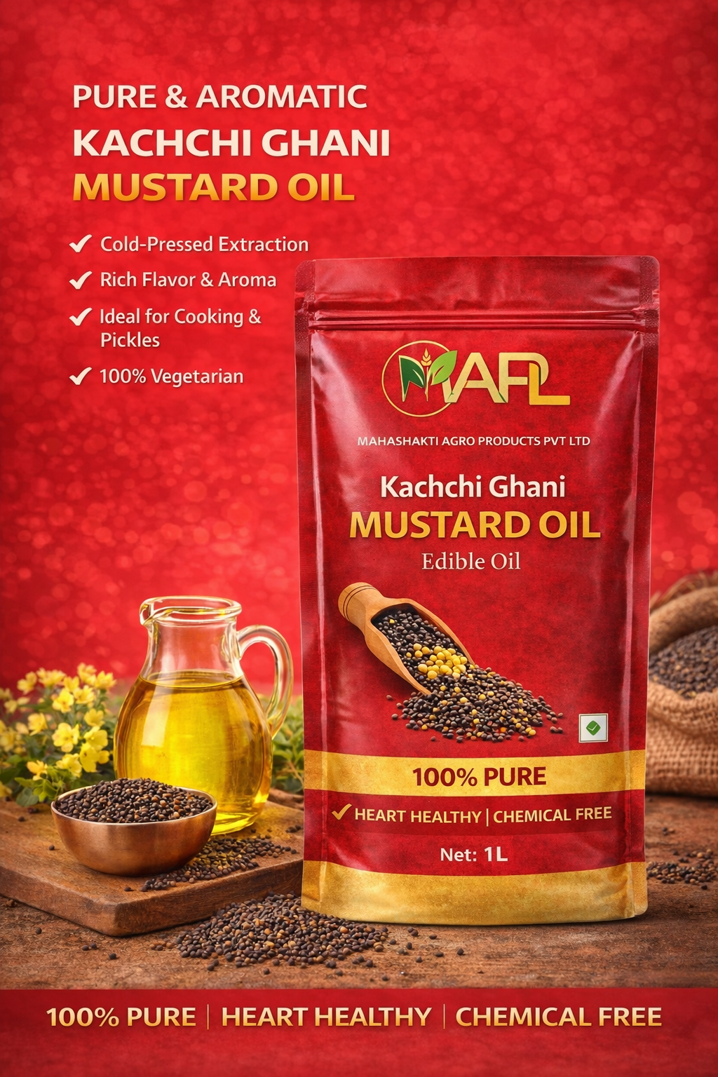 MAPL Mustard Oil Pouch Pack | 1kg Premium Quality Cooking Oil